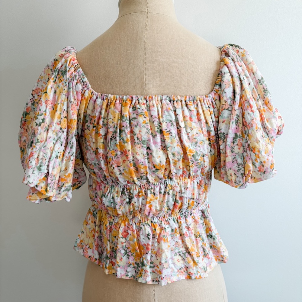 Altar'd State Smocked Puff Sleeve Cropped Floral Top - Picture 5 of 10